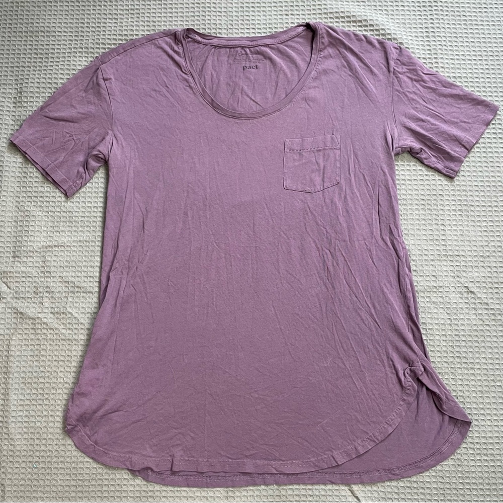 Pact Organic Cotton Pocket Tee Shirt Medium Womens Scoop Neck Purple